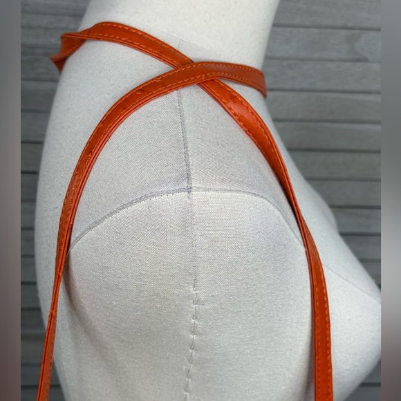Faux Ostrich Leather Crossbody Purse Orange with Tan Flower - Picture 8 of 8